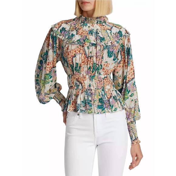 NEW LOVE THE LABEL francesca metallic floral top in bettina white lurex print